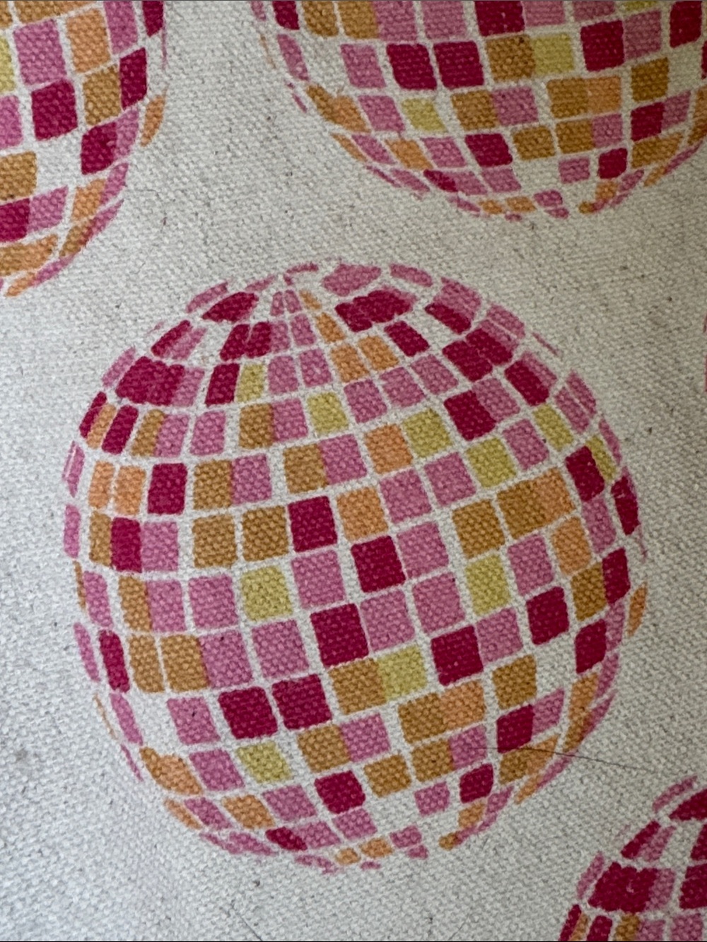 Pink Mosaic Disco Ball Canvas Tote Bag with Pom Accent - Picture 6 of 6